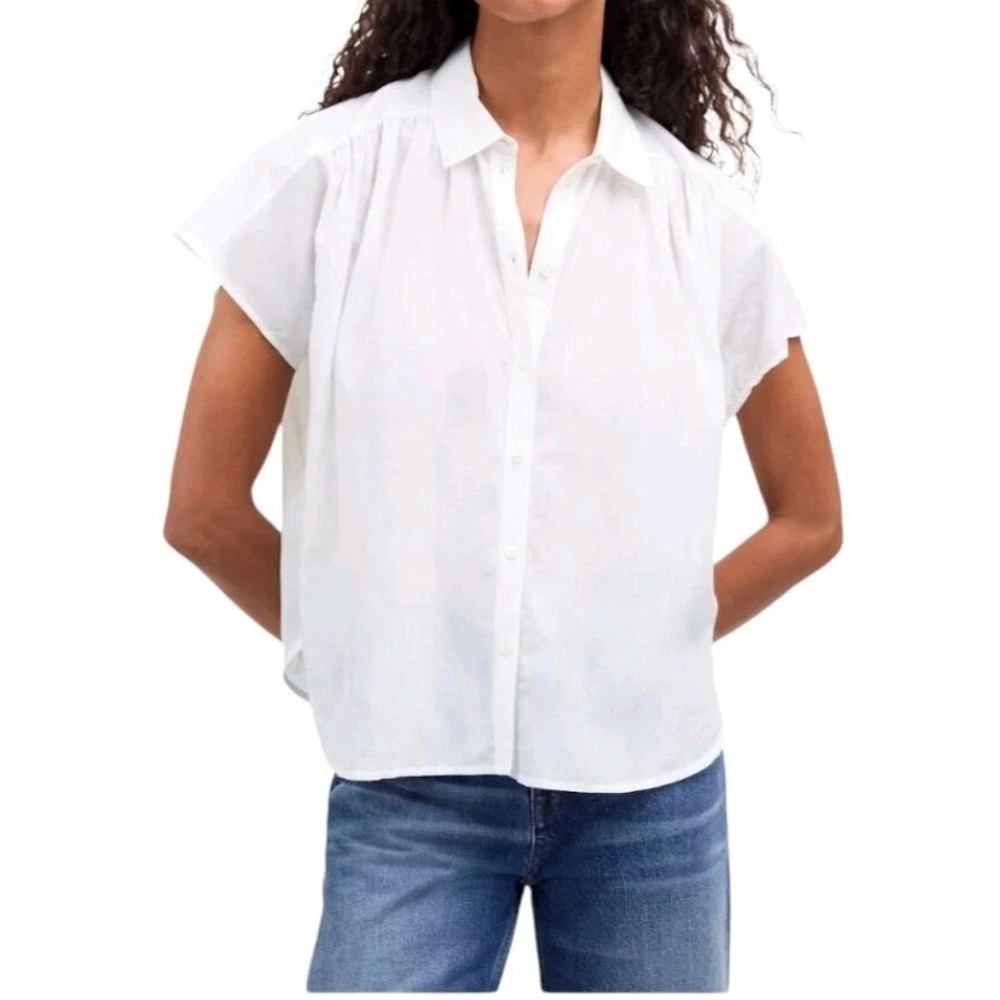 Madewell Shirt Size XS White Cotton Blend Button Up Oversized Short Sleeve